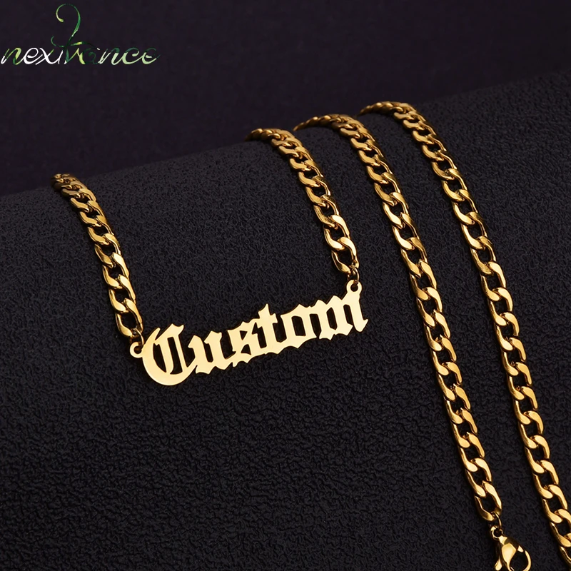 

Personalized Custom Name Necklace Pendant Gold Color 4mm NK Chain Customized Nameplate Necklaces for Women Men Handmade Gifts