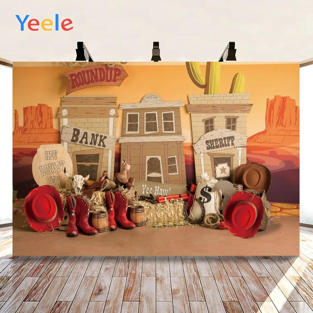 

Yeele Baby Shower Backdrop Banner Wallpaper West Cowboy Haystack Shoes House Background Photophone Photo Studio for Decoration