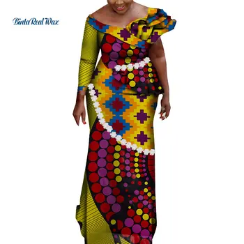 

African Dresses for Women Print Long Dresses Vestidos Bazin Riche African Wedding Party Flowers V Neck Ankara Dresses WY6676