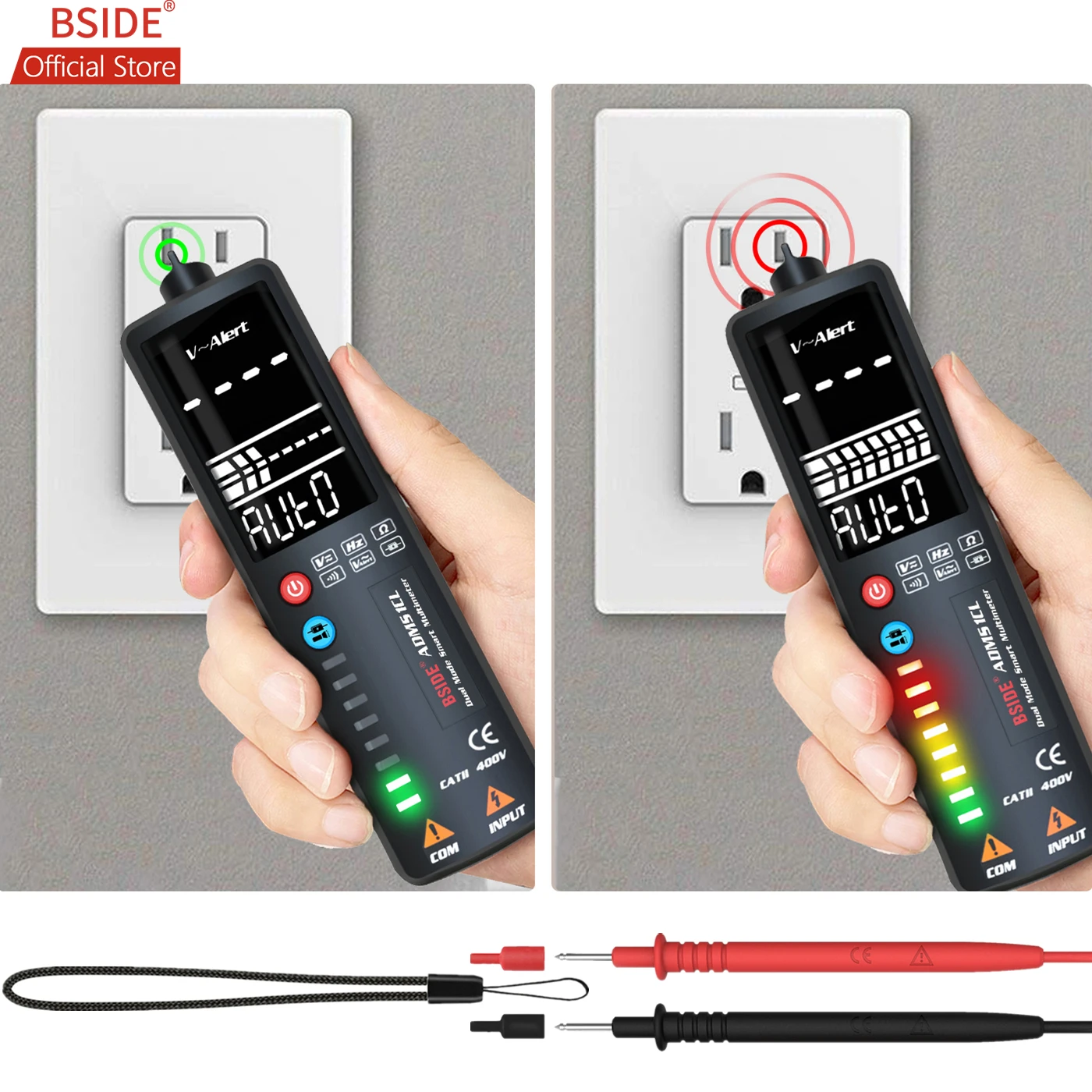 BSIDE-multímetro Digital LCD ADMS1 X1, 3-expositor con líneas, probador de voltaje automático, voltímetro con pantalla curva con barra analógica, 8 indicadores LED
