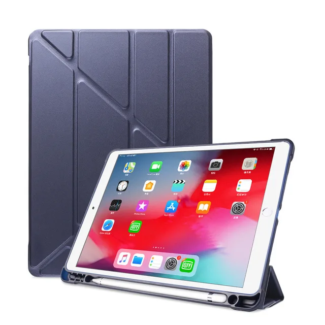 Подходит для ipad 10,2 чехол подходит для ipad pro 10,5 дюймов для ipad 10,2 с ручкой слот анти-падение плоский кожаный чехол - Цвет: Deep Blue