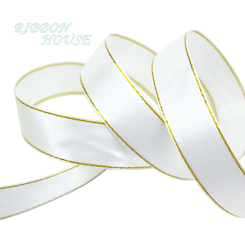 Luxurious Gold Edge Satin Ribbon - High-Quality Gift Packaging, Multiple Widths Available