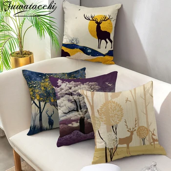 

Fuwatacchi Animal Pillow Covers Nordic Style Geometric Linen Flamingo Deer Cushion Cover Home Decorative Pillow Case 45x45cm