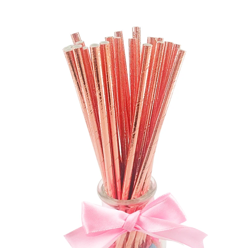 rosegold straw 25pcs Золотая бумага чашка/тарелка/салфетка/Солома для свадебы, дня рождения, для фестиваля вечерние для украшения детского душа вечерние принадлежности одноразовая посуда - Цвет: rosegold straw 25pcs