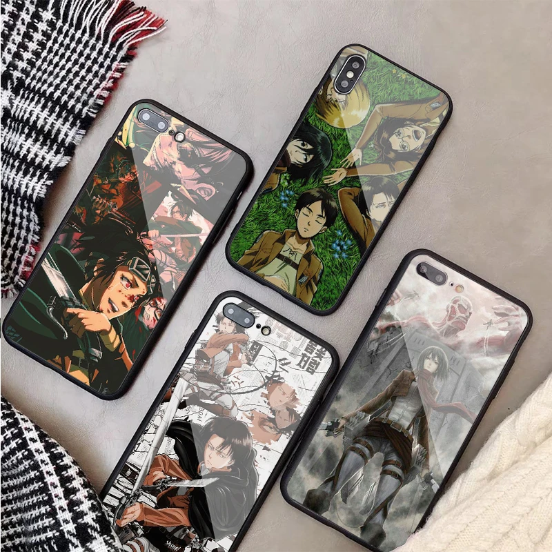 Роскошный чехол из закаленного стекла для iPhone 11 Pro Max X XS MAX 8 7 6 5 Plus аниме атака на