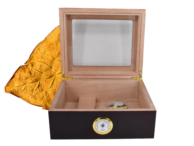 

Cedar Wood Lined Cigar Humidor Storage Cigar Box Case w Cigars Wooden Tray Hygrometer Humidifier Red/Black