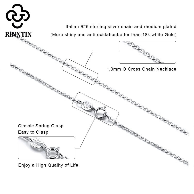 Rinntin Fashion S925 Silver O Cross Link Chain Necklace Classic Long Necklace Men Women Hip Hop Neck Chain Jewelry Gift SC20 3