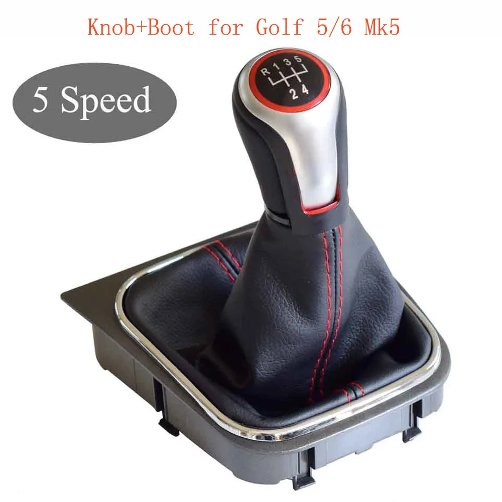 5 speed For GOLf 5 Ручка переключения передач для VW Volkswagen Golf 4 Mk4 для Golf 5/6 Mk5/6 Red Thread 5 speed и 6 рычаг переключения скорости кожаный ботинок - Название цвета: 5 speed For GOLf 5