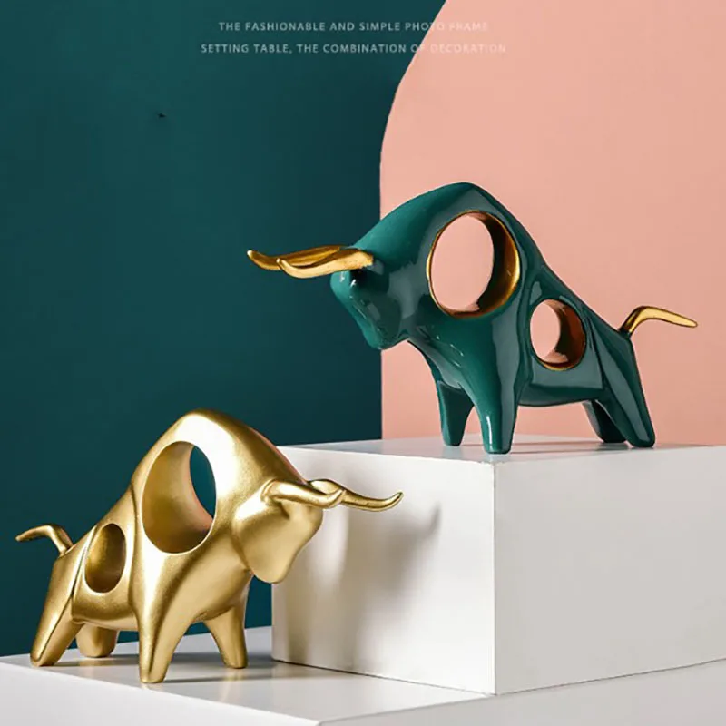 4 DAWEIF Chinese New Year Decoration Good Luck Fortune Cow Statue Cattle Sculpture Resin Figurines Home Office Desk Decor