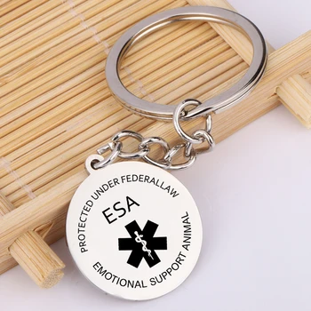 

ESA Round Keychain Pet ID Tag Engraved Gift Pets Owner Dangle Men Women Jewelry Pendant Pet Lover Stainless Steel Keyring