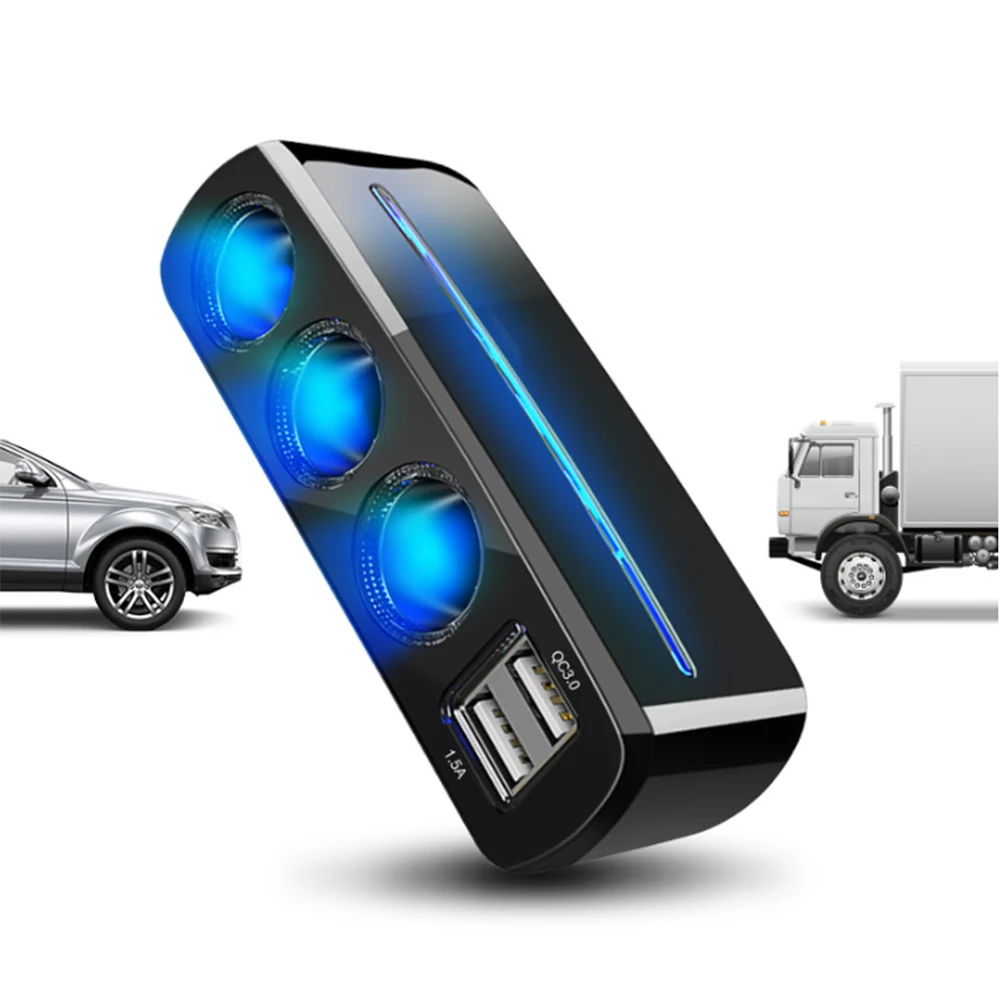 Универсальный 3 гнезда адаптер разветвитель USB зарядное устройство автомобиля 12 В/24 В прикуриватель разветвитель с двойным USB портом