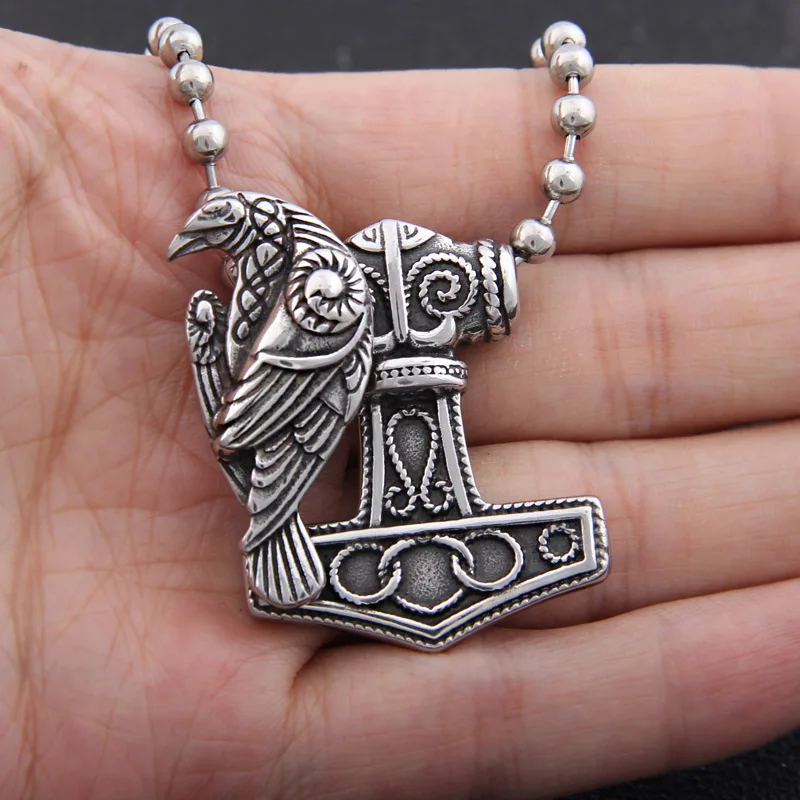 Yage нержавеющая сталь Тор молот Мьёльнир кулон ожерелье с Викинг один Ворон скандинавские колье с кулоном в стиле викингов мужчины подарок дропшиппинг