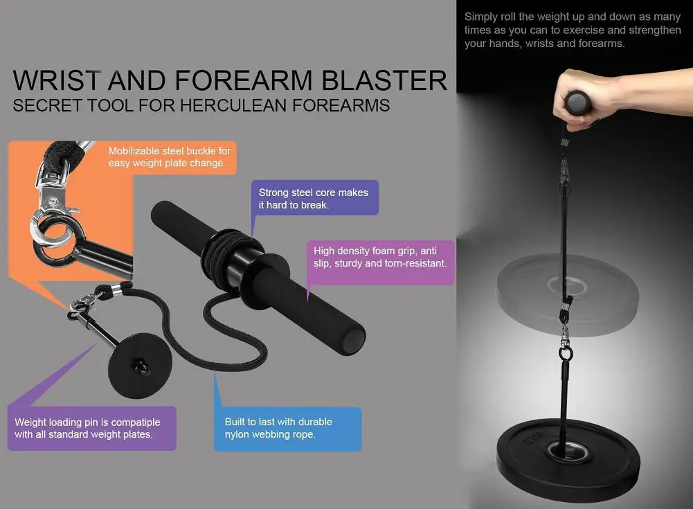Forearm Wrist Blaster Roller Trainer Arm Triceps Strength Trainer Power Weight Lifting Rope Gripper Strengthener Equipment