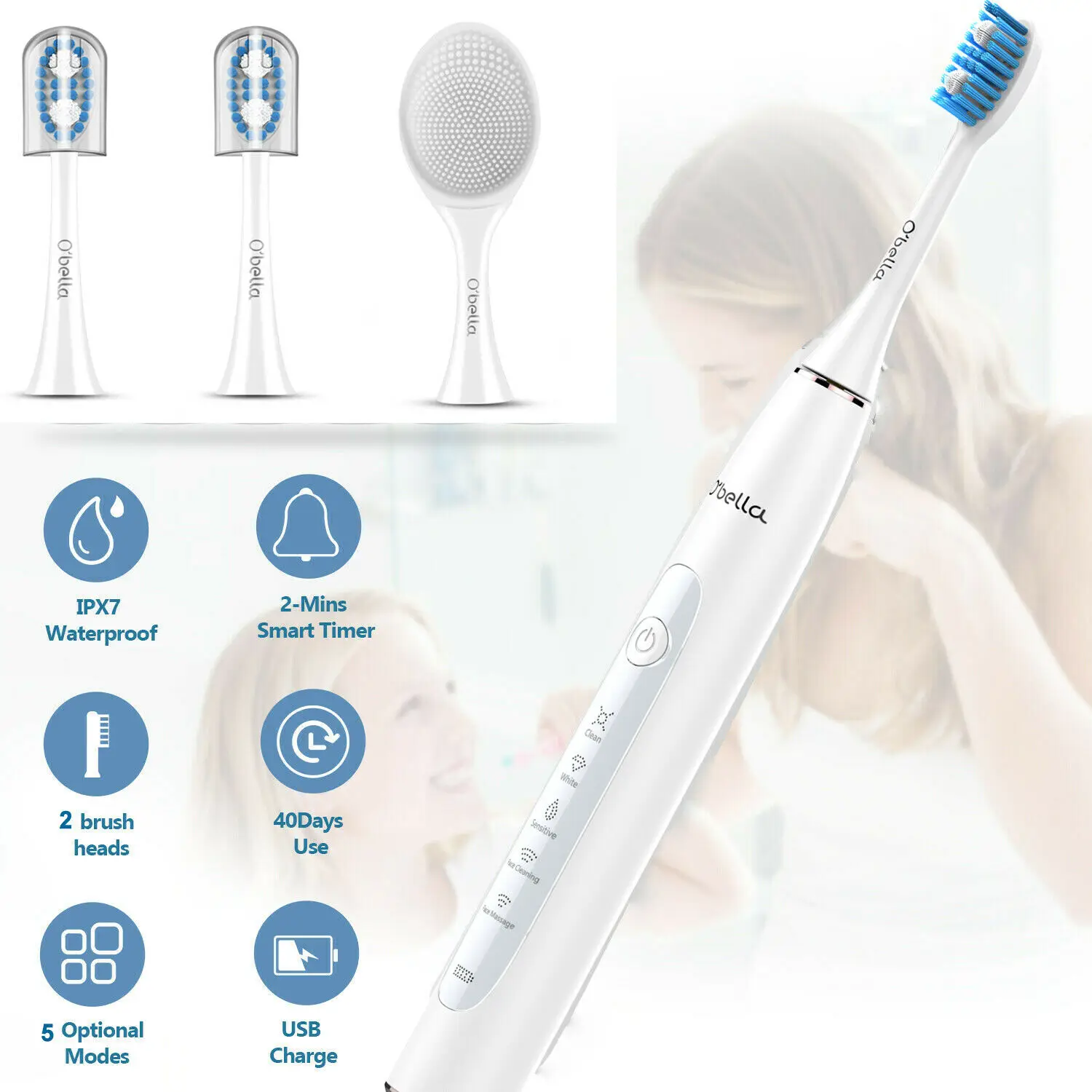 O'bella T10 Electric Toothbrush USB Rechargeable Sonic Electrric Toothbrush Upgraded Ultrasonic Toothbrush Face brush O'bella T10 Electric Toothbrush USB Rechargeable Sonic Electrric Toothbrush Upgraded Ultrasonic Toothbrush Face brush