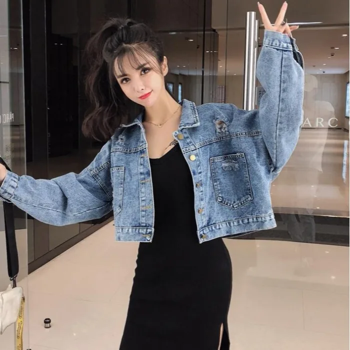 

Graceful Back with Holes Korean-style Cowboy Long-sleeved Coat + Slim Fit Slimming Knitted Slit Dress WOMEN'S Suit