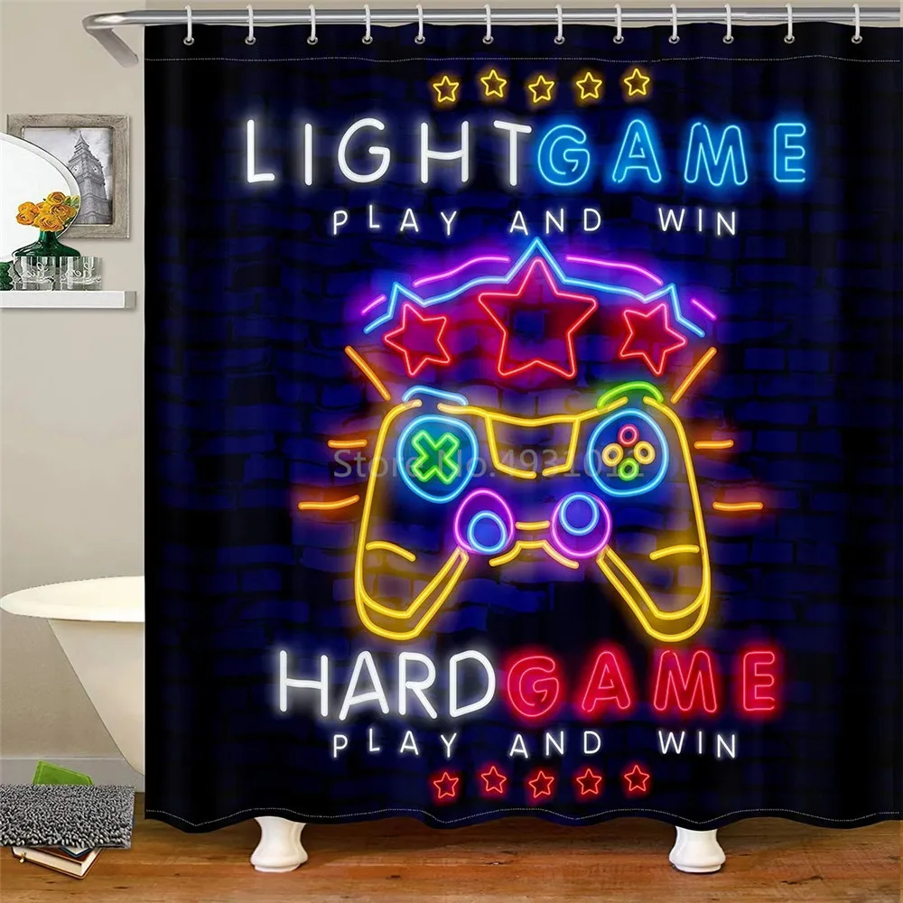 Kids Video Game Boys Shower Curtain Kids Teen Gaming Room Decor Curtain