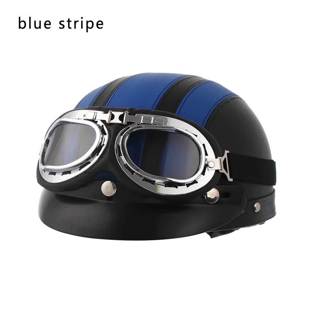 Blue Stripe Ретро стиль козырек для мотоцикла УФ очки шлем для скутера открытым лицом защитные шестерни шлем мотокросса шлем аксессуары для мотоциклов - Цвет: Blue Stripe