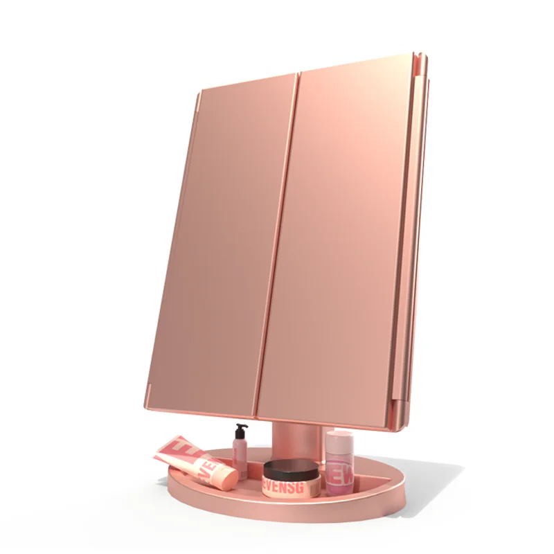 Светодиодный зеркальный сенсорный экран 16 светильник s зеркало для макияжа увеличительное туалетное зеркало 3 складной настольный зеркальный светильник 180 ˚вращающийся регулируемый - Цвет: HZJ1706E-GOLD-NO BOX