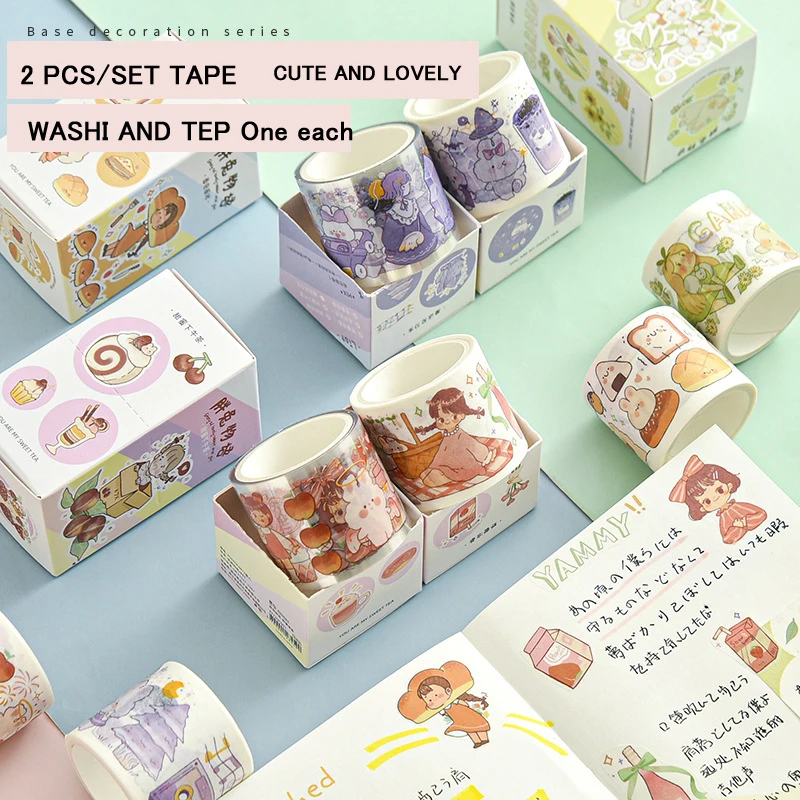 

Комплект из 2 предметов, набор декоративного скотча Васи домашнего декора Скрапбукинг клейкая лента для девочек фарфор лента washi Васи Лот симпатичная Маскировка Лента washitape