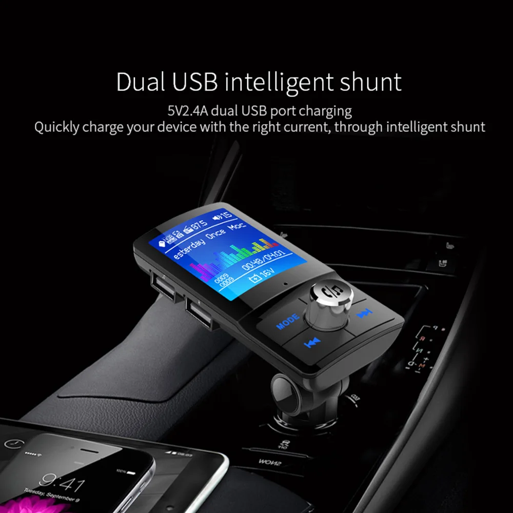 1,7" lcd Автомобильный MP3 музыкальный плеер Bluetooth 4,2 громкой связи автомобильный комплект fm-передатчик Aux In 5EQ 2-USB зарядное устройство