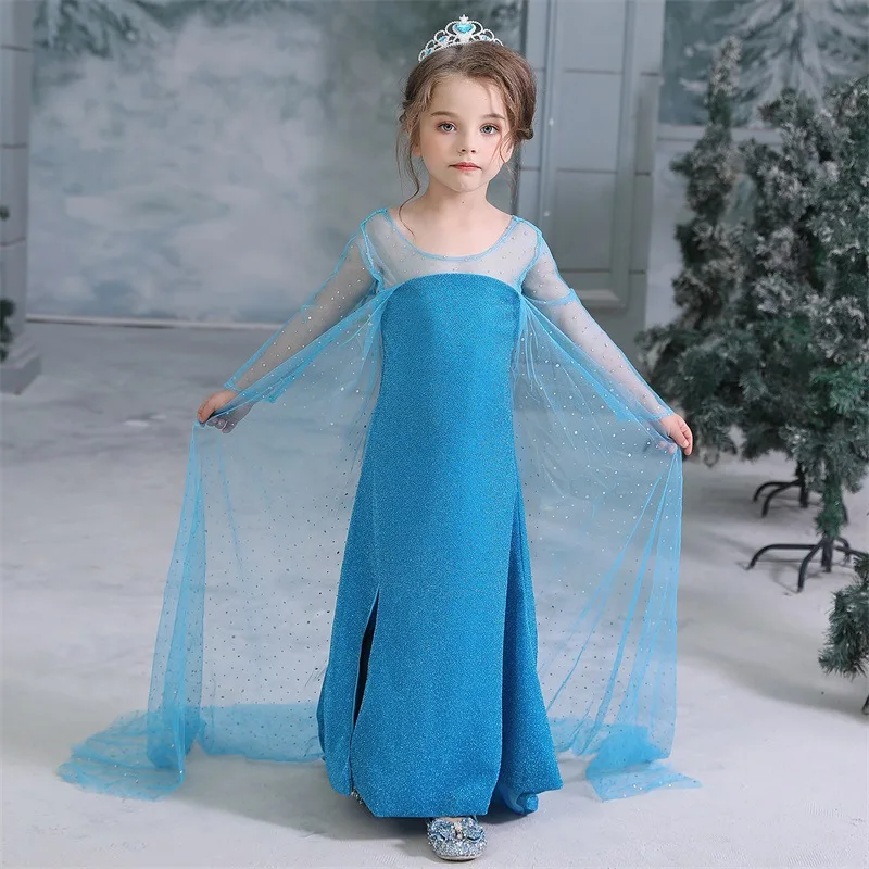 Платье принцессы из мультфильма «Холодное сердце»; платье Эльзы на Хэллоуин для девочек; летнее торжественное платье; одежда для детей; детская рубашка с блестками