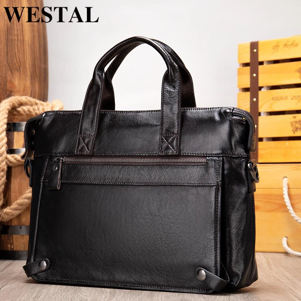 Westal Genuine Leather Men Bags Leather Briefcase Bags Men Men's