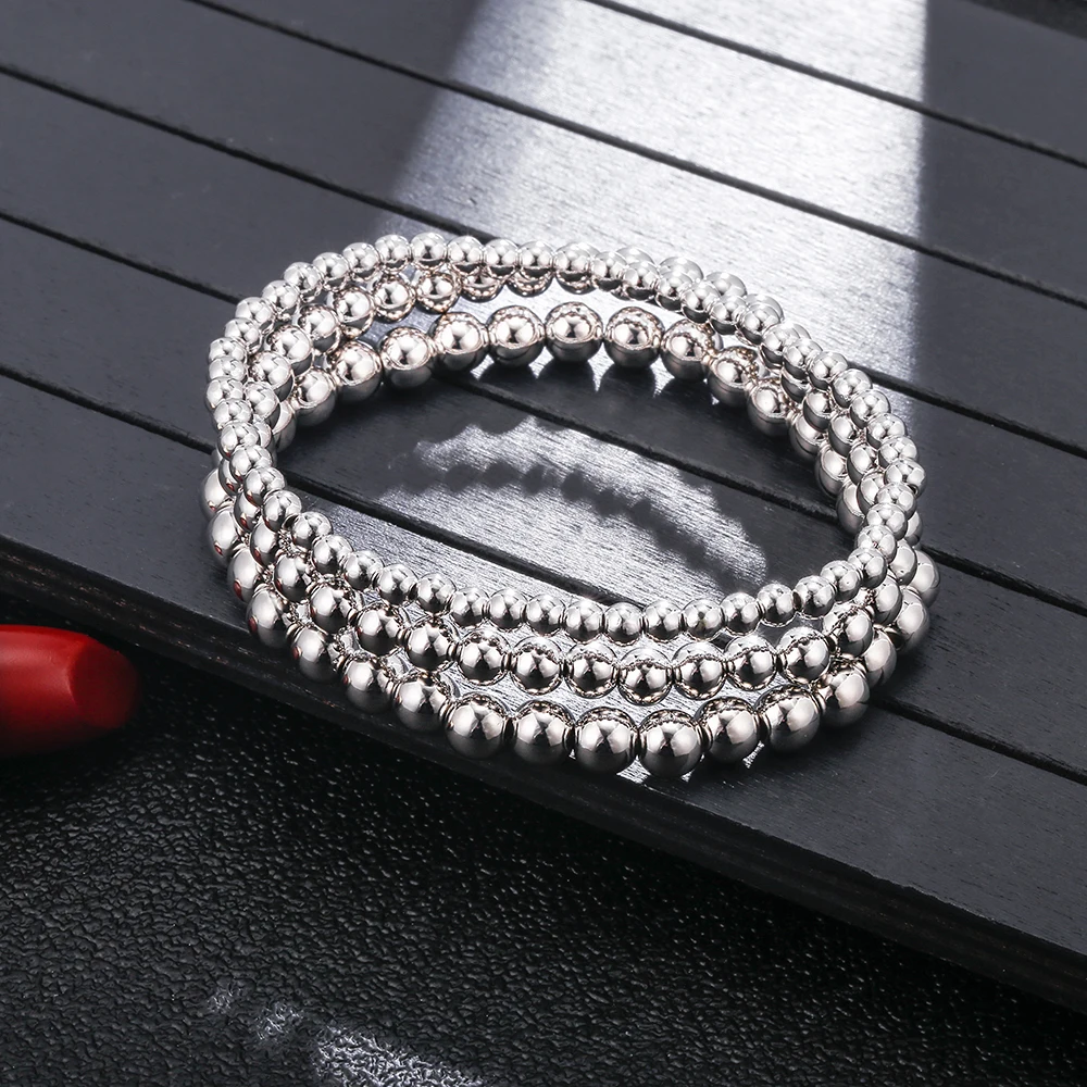 3pcs/Set 4MM 5MM 6MM Beads Bracelets for Women Gold Silvery CCB Beaded Handmade Bracelet Fashion Jewelry Gift