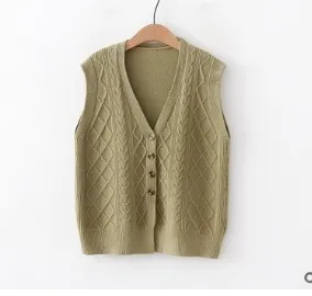 army green Вязаная однобортная свежая жилетка Желтая Женская S28151-AQ - Цвет: army green