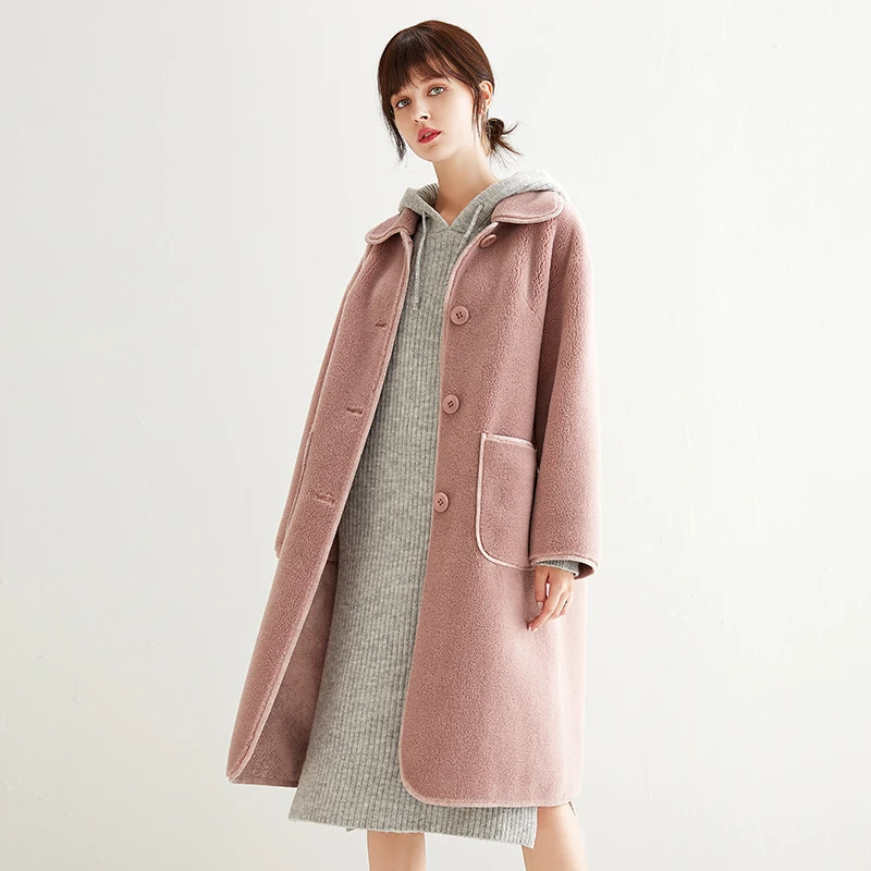 Pink Пальто из натурального меха Женская корейская мода овечья шерсть куртка зимнее пальто женская одежда Abrigo Mujer V19F93723 YY1682 - Цвет: Pink