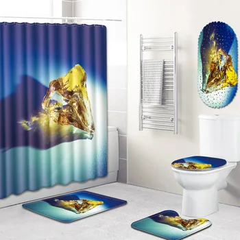 

Shower Curtain Bathroom Non-Slip PVC Mat Five-Piece Bathroom Toilet Carpet Shower Room Bath Mat