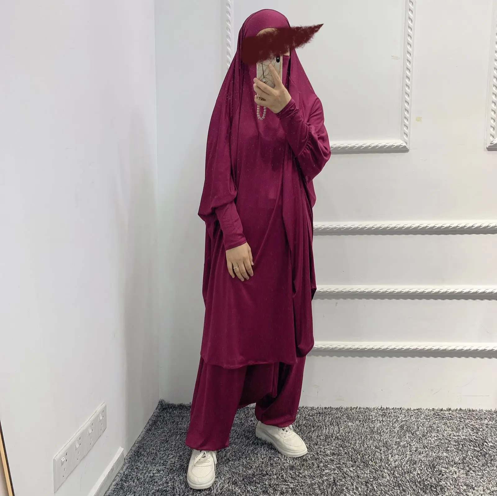 eid muçulmano vestido de oração com conjunto feminino de vestido hijab calças longas de harém khimar película de lítio abaia islâmica niqab musulman
