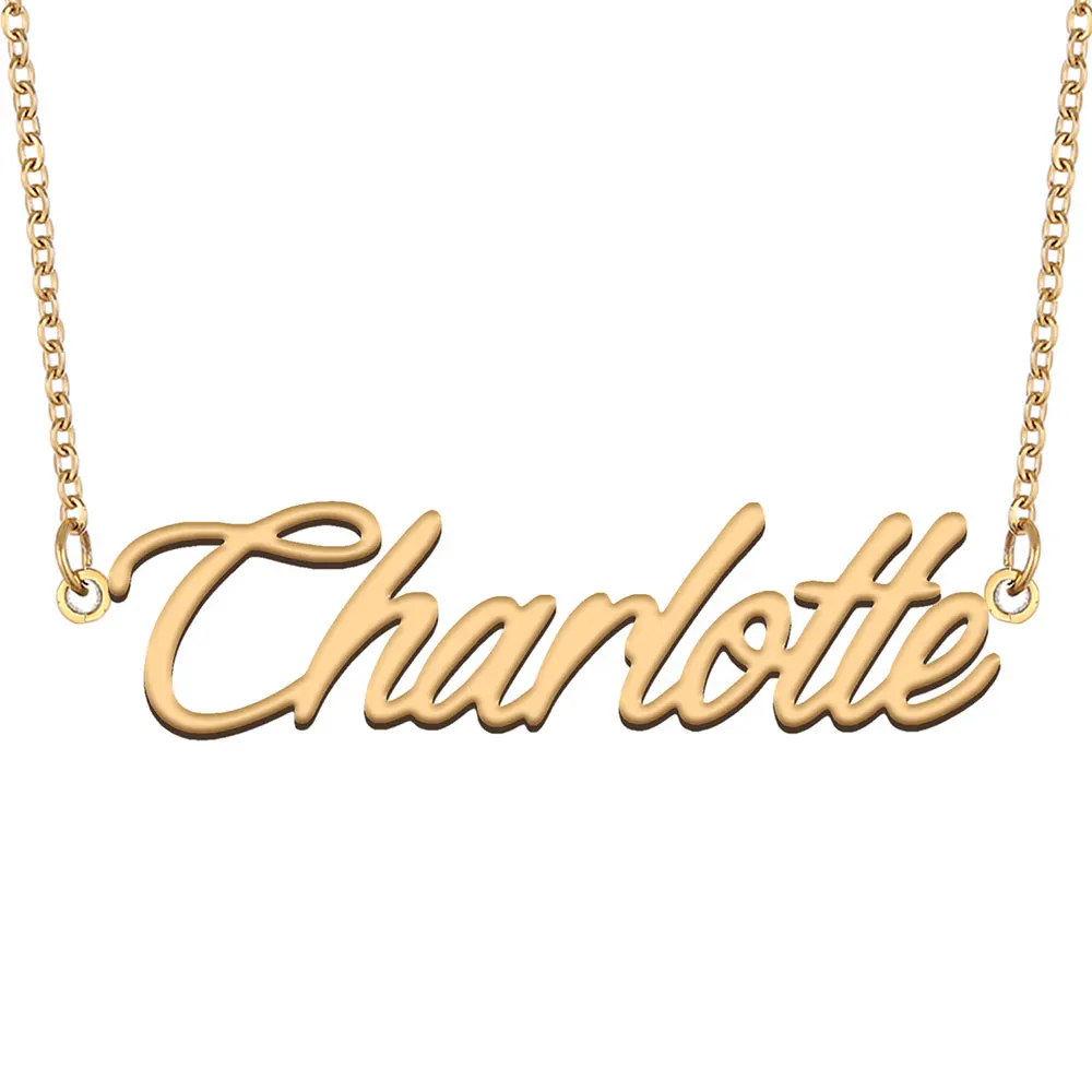 

Charlotte Name Necklace Personalized Women Stainless Steel Jewelry Gold Plated Nameplate Pendant Femme Mothers Girlfriend Gift