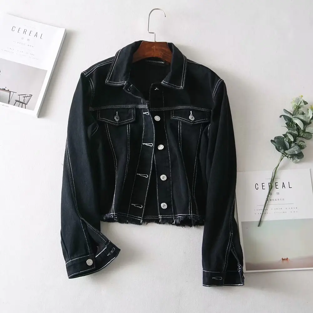 

C2 #2019 Spring New Style Western Style Contrast Color Seized Line Simple Generous Cowboy Jacket