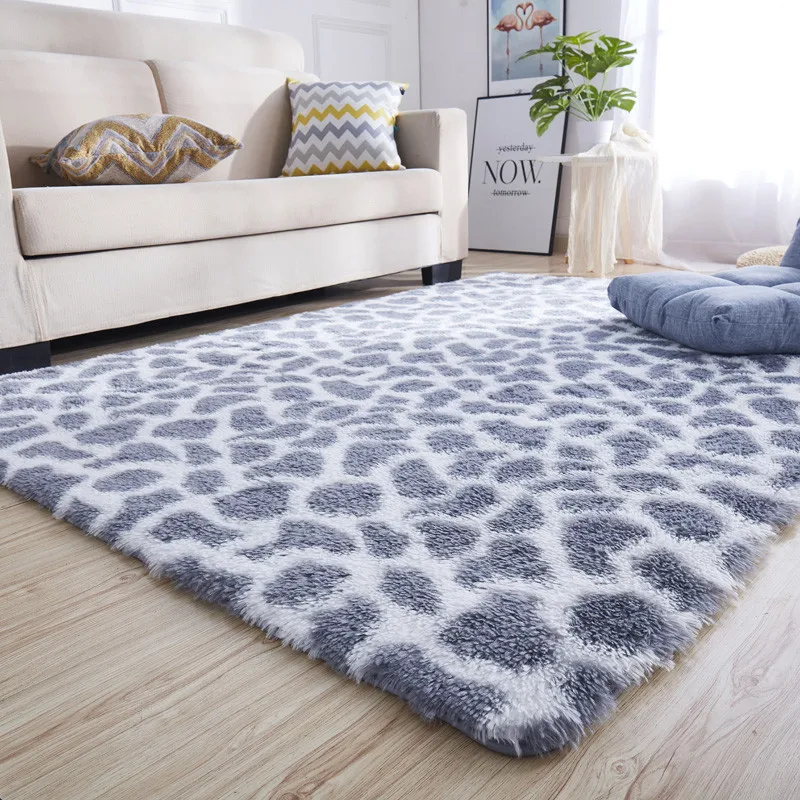 Tie-dye bedside mat thicken balcony coffee table blanket encryption plus soft color solid floor mat living room leopard carpet