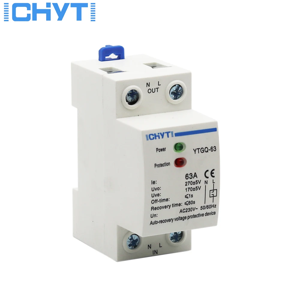 

ICHYTI 40A 63A 230V Din rail automatic recovery reconnect over voltage and under voltage protective device protection relay