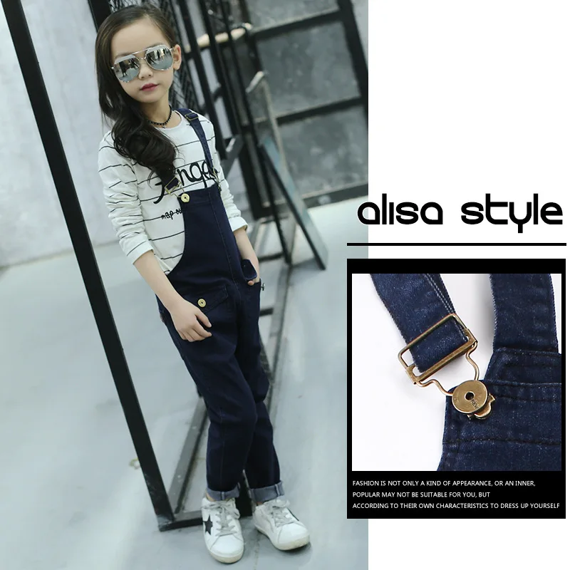 

Girls' Overalls Spring And Autumn Big Boy Cowboy Casual Pants GIRL'S Slim Fit Children One-piece Suspenders