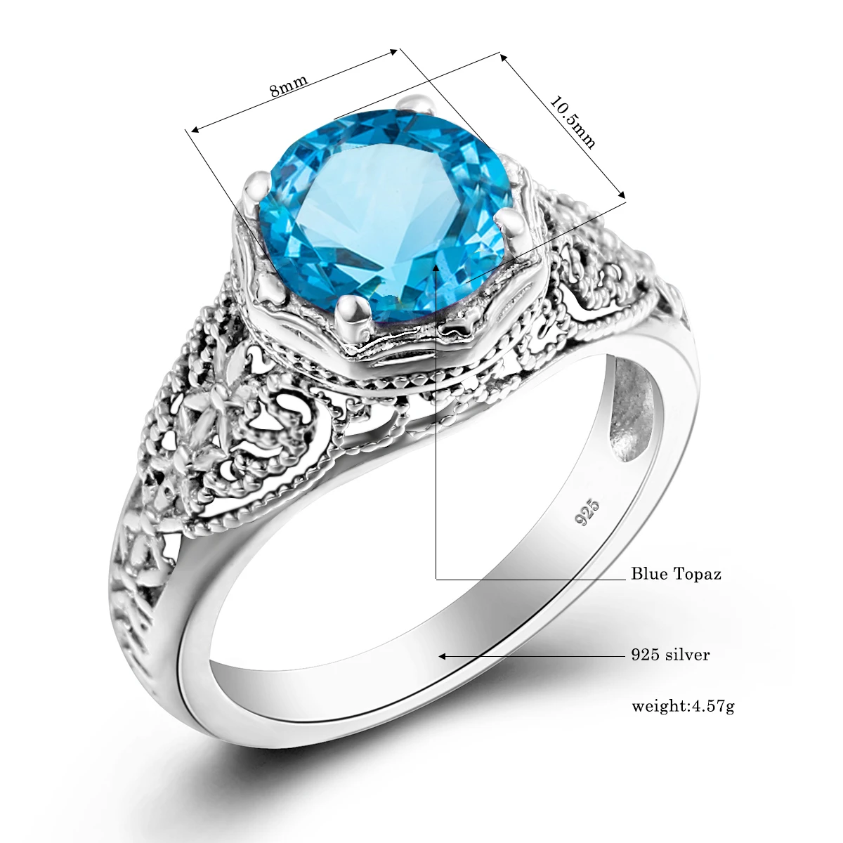 Vintage lab created Topaz ring set in 925 sterling silver.