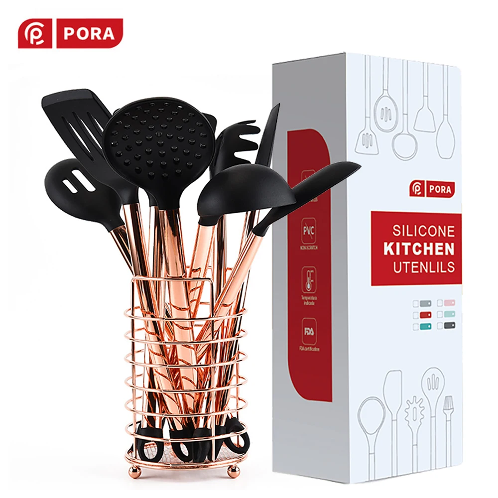 

9/11Pcs Kitchen Utensils Set Nonstick Pan Silicone Cooking Utensils Rose Gold Stainless Steel Handle Cookware Kitchen Tools Set