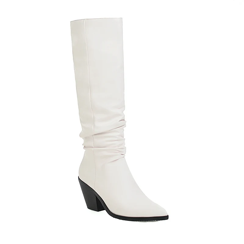 YANSHENGXIN/женские ботинки; мягкие женские ботинки на высоком каблуке с натуральным мехом; сезон осень-зима; женская обувь с острым носком; женские ботинки - Цвет: Белый