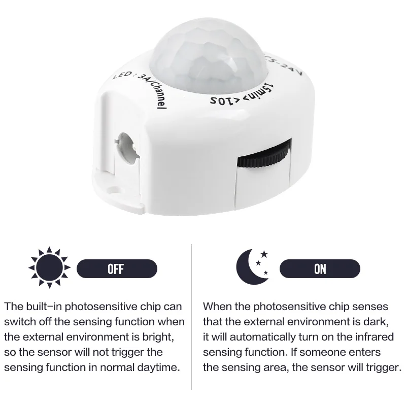 

LED Motion Sensor Light 5V-24V DC Human Body Motion Controller Indoor Home Auto Switch for Light Strip Cabinet Night Light