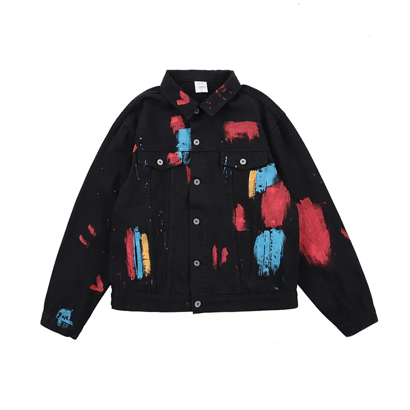 black EWQ/Tide, Мужская одежда, весна, новая куртка, Мужская мода, уличный стиль, с неровным принтом, хит, цвет, Свободное пальто, Повседневная джинсовая одежда 9Y214 - Цвет: black