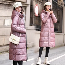 Женское пальто с капюшоном, длинное пальто, парка, плюс размер, Длинная женская зимняя Толстая куртка, пуховик для женщин, зимние розовые парки