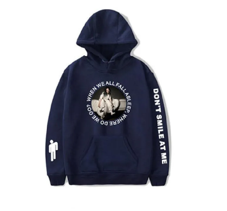 blue yuan quan Billie Eilish Толстовка Мужская Черная Толстовка пара Billie Eilish Толстовка простая сохраняющая тепло Женская толстовка одежда - Цвет: blue yuan quan