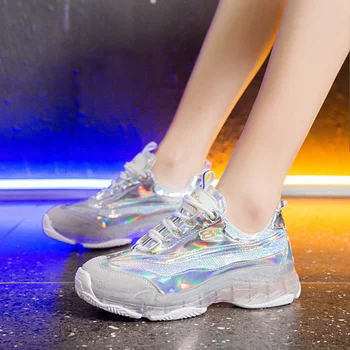 

Jelly laser daddy shoes women 2020 spring and summer breathable smart smoked shoes super fire colorful net red sneakers