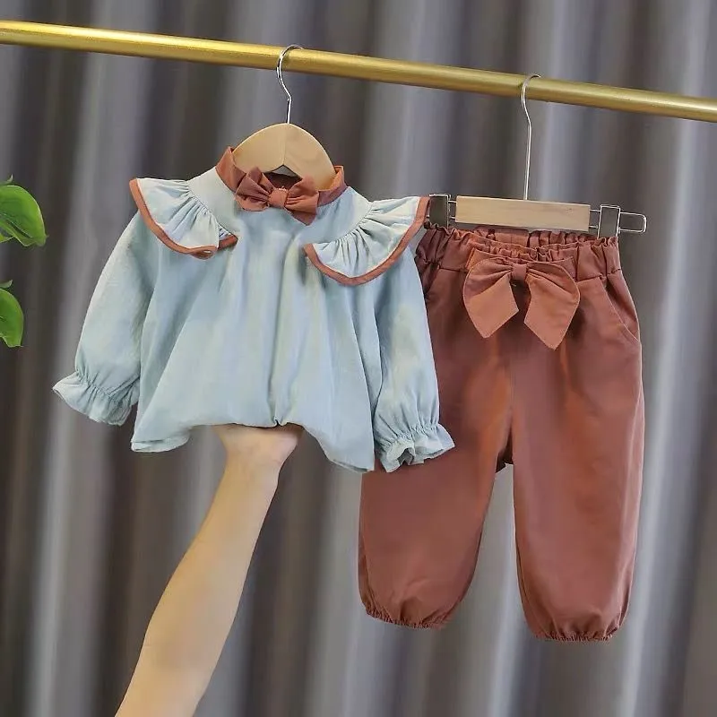 Preppy Style Girls Clothes Sets Spring Autumn Long Sleeve Shirts + Shirts 2PC Baby Kids Clothes Casual Teenager School Uniform