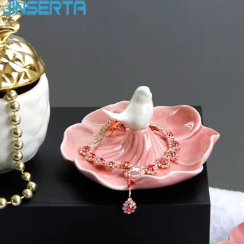 

JINSERTA Ceramic Storage Tray Jewelry Display Plate Rings Earrings Cosmetic Organizer Bird Petals Home Desktop Sundries Tray
