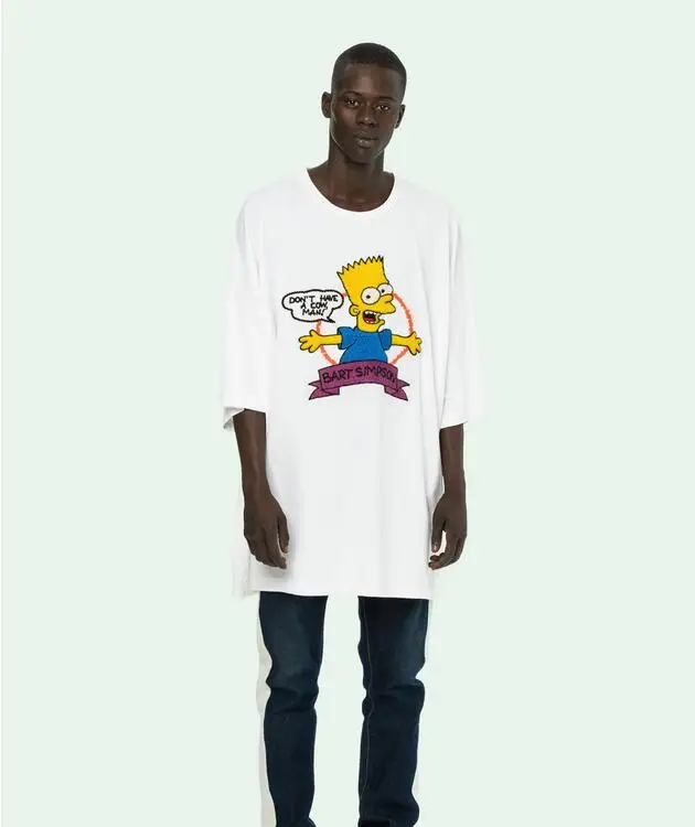 Симпсон вышивка стрелка 19SS Off-White OW унисекс пара влюбленных моделей хлопок Повседневная мода короткий рукав круглый вырез Футболка