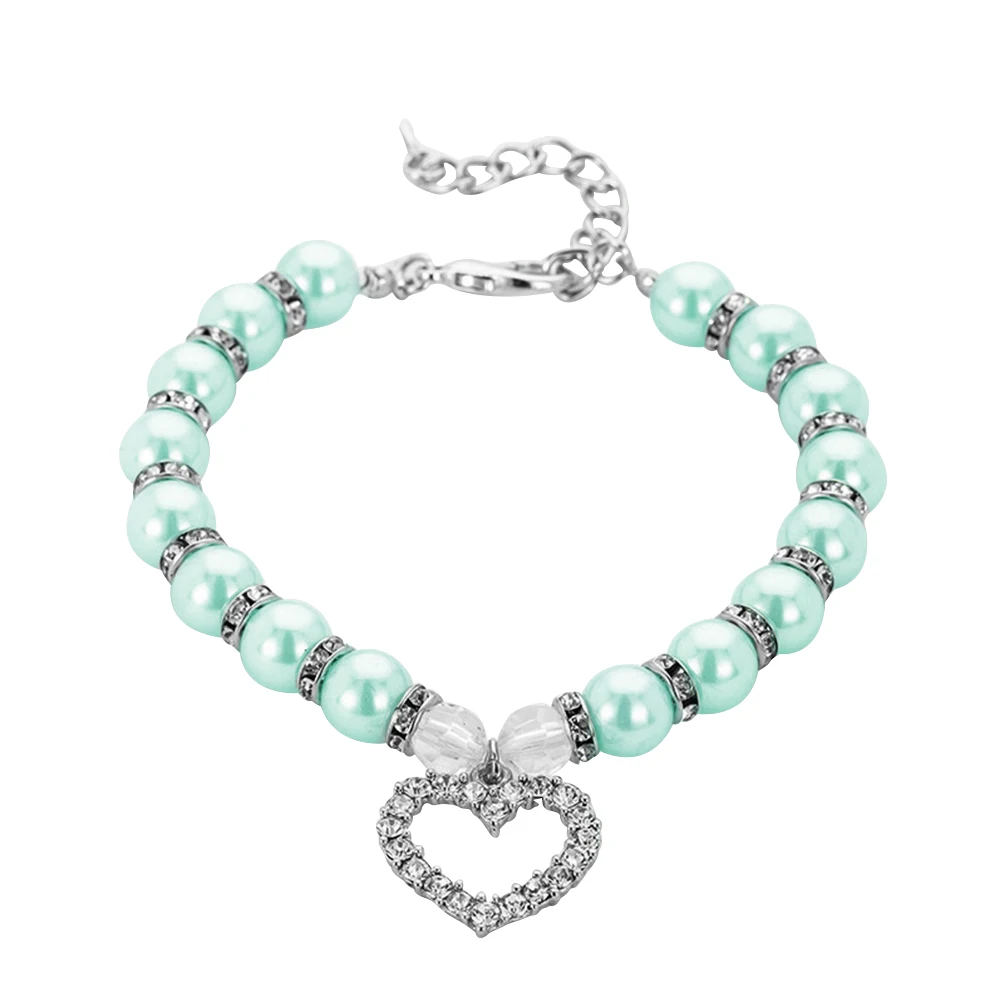 Light Blue Ювелирные изделия Модные аксессуары для щенков ошейник для домашних животных жемчужное ожерелье Собака Кошка, поросенок любовь кулон подвески со стразами Регулируемая цепочка подарок - Цвет: Light Blue