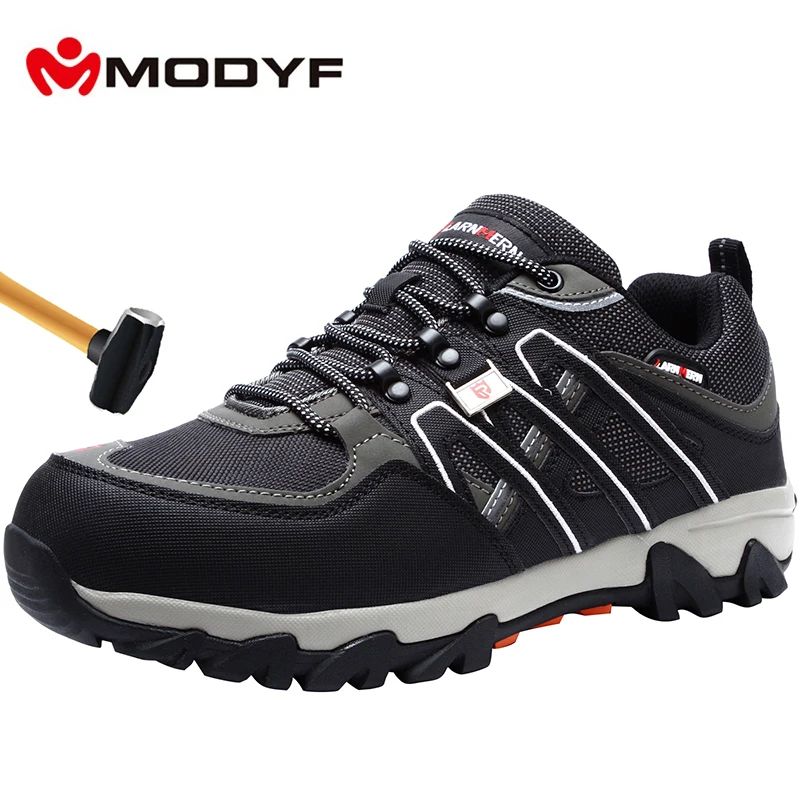 Tanie MODYF męskie buty robocze bhp ze stali Toe lekkie, oddychające, przeciwzmarszczkowe, antypoślizgowe, odblaskowe, casualowe buty sportowe