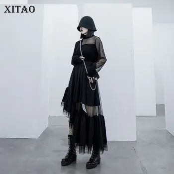 

XITAO Irregular Lace Skirt Fashion Pleated Small Fresh Perspective 2020 Spring Black Patchwork Ruffle Goddess Fan Skirt XJ3510